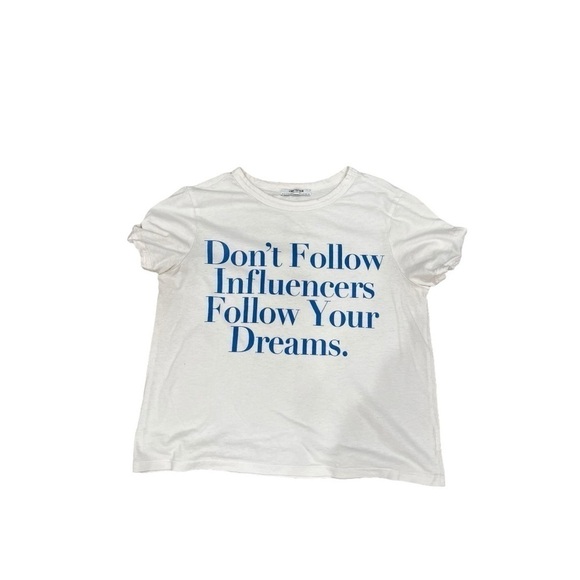 Zara graphic baby blue letter boxy cropped top tee women's medium influencer - Picture 1 of 4